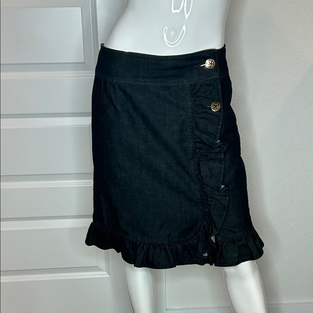 Leifsdottir Black Ruffle Button Jean Mini Skirt Size 8